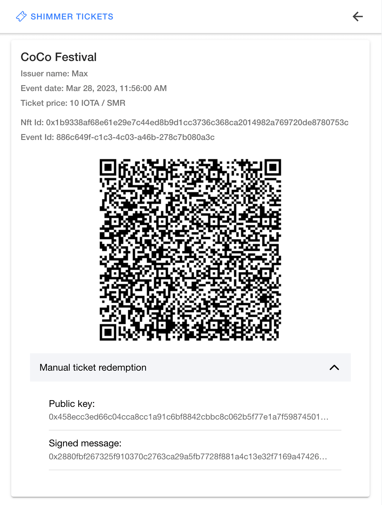 Redeemable QR code with redemption data