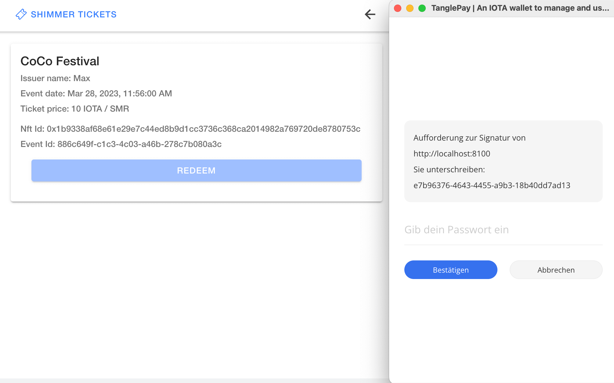 Sign the redemption token with the private wallet